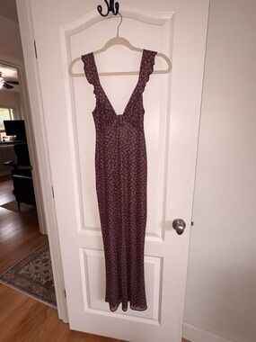 RESA Deep V Floral Maxi Dress in Dark Red and Black